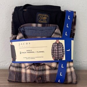 Jachs Black Thermal and Plaid Flannel Set